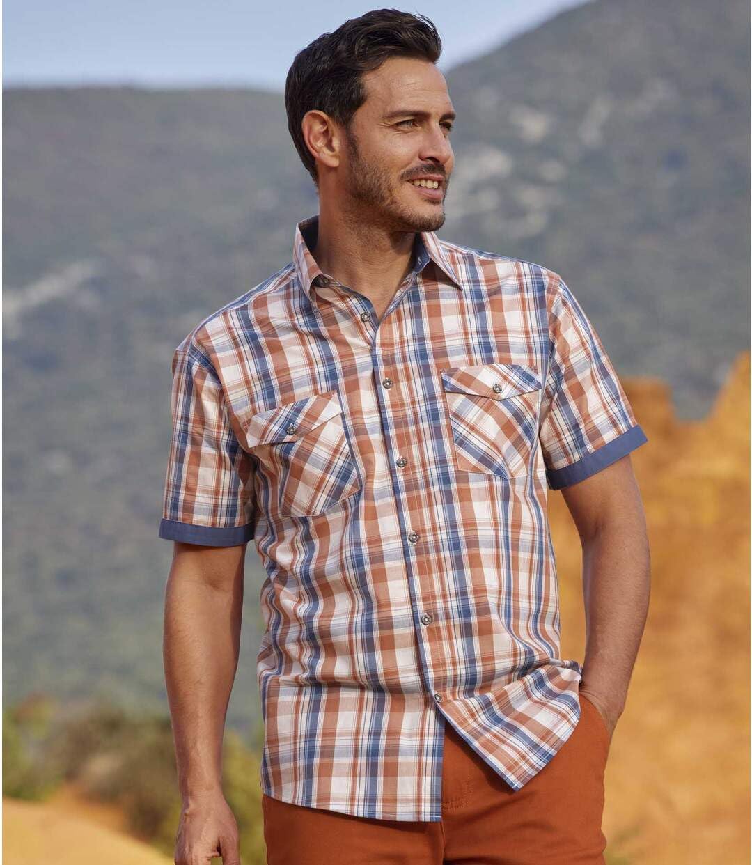 ATLAS FOR MEN - Herrenhemd - Kurze Ärmel - Verfügbar in grossen Grössen von M bis 5XL M Karos in Zie