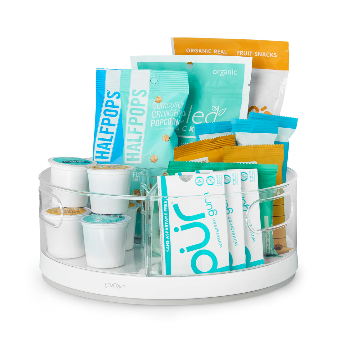 YouCopia Küchenschrank-Organizer, Drehteller Crazy Susan Plattenspieler, Kunststoff, Weiss, with 3 R