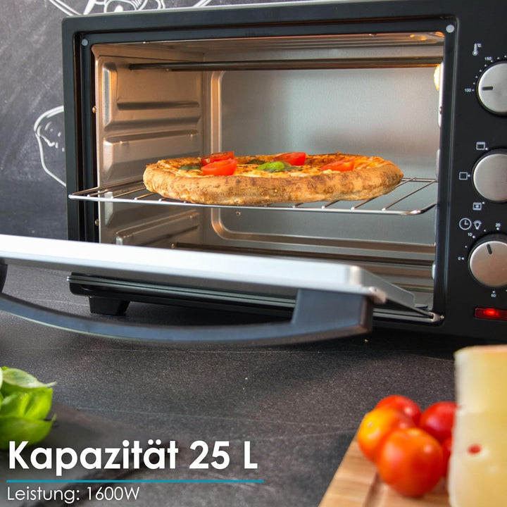 Mini Backofen 25 Liter | Pizza-Ofen | 3in1 Backofen | Minibackofen | Miniofen | Krümelblech | Ober-/