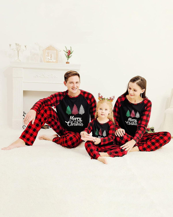 Weihnachten Familie Pyjama Set Schlafanzug Elch Rotes Kariertes Schlafanzüge für Vater Mutter Kinder