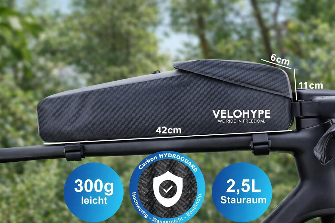 Oberrohrtasche | 2,5 Liter | 100% Wasserdicht | extra Fester Halt - für Gravelbike, Rennrad, MTB