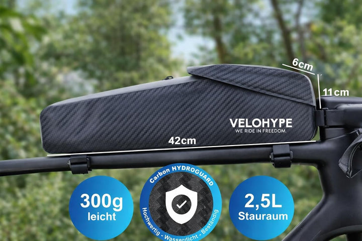 Oberrohrtasche | 2,5 Liter | 100% Wasserdicht | extra Fester Halt - für Gravelbike, Rennrad, MTB