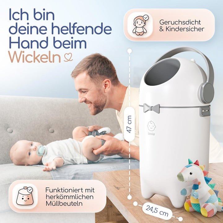 Levias® Windeleimer Baby Mülleimer Geruchsdicht | Windelmülleimer Geruchsdichter Wickeleimer ohne te