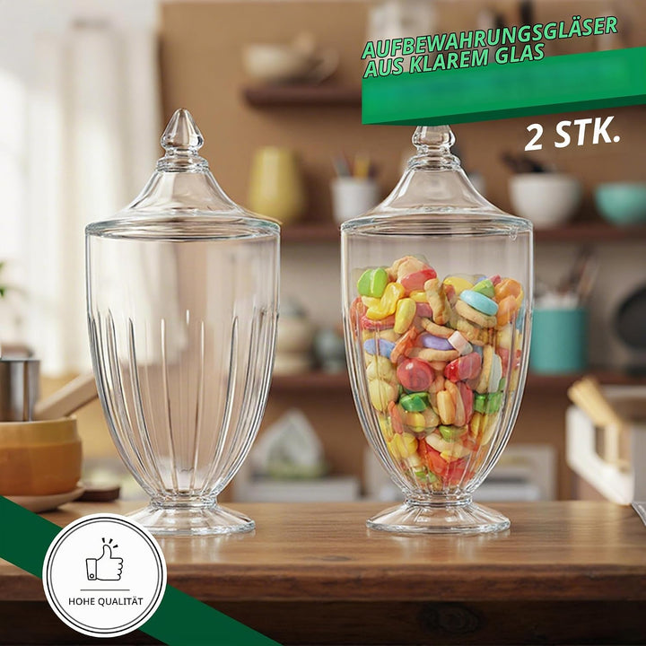 2 x 750 ml Glas-Süssigkeiten-Gläser mit Deckel, transparent, dekorative Vorratsdosen für Süssigkeite