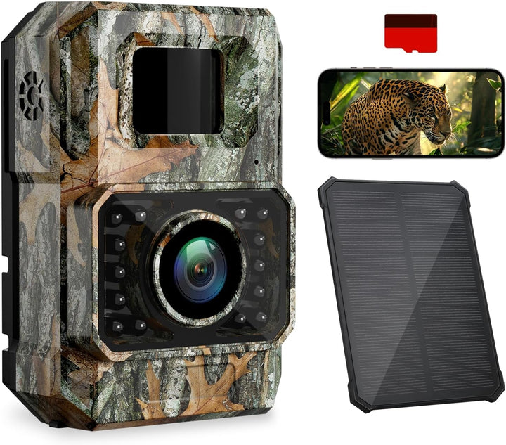 Coolifepro Wildkamera mit Handyübertragung App, 48MP 30FPS Solar WLAN Wildkamera, Wildtierkamera Ein