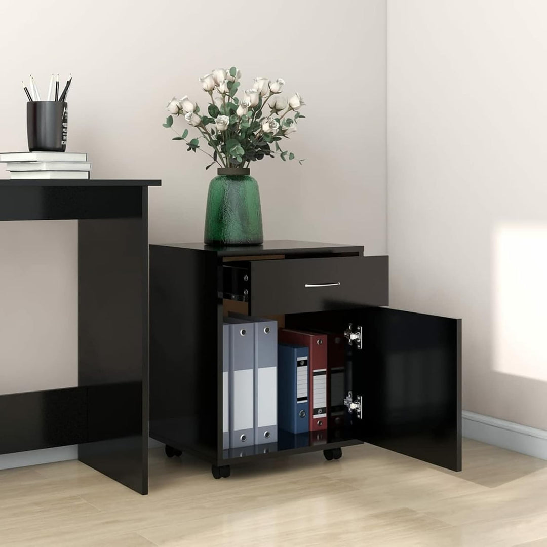 Rollschrank Schwarz 45x38x54 cm Holzwerkstoff Akten und Kleinteile sicher aufbewahren Model808441, S