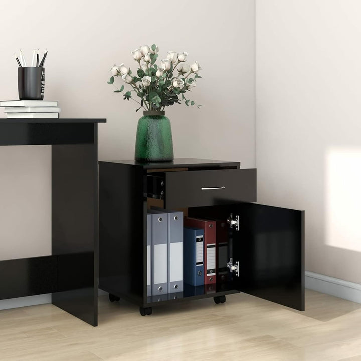 Rollschrank Schwarz 45x38x54 cm Holzwerkstoff Akten und Kleinteile sicher aufbewahren Model808441, S
