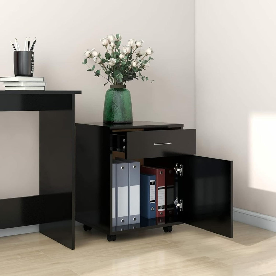 Homgoday Rollschrank mit Rollen, Holz, Schwarz, 45 x 38 x 54 cm, mit Universalrollen, Halterung für