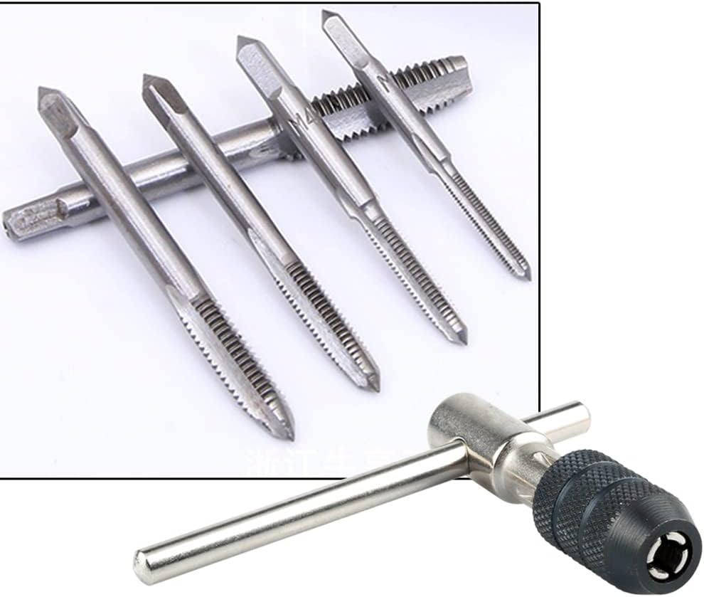 Mesee 5 Stück Hand Gewindeschneider Set, T Griff Windeisen Ratsche, Gewindebohrer Set, Ratschengewin