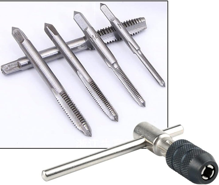 Mesee 5 Stück Hand Gewindeschneider Set, T Griff Windeisen Ratsche, Gewindebohrer Set, Ratschengewin