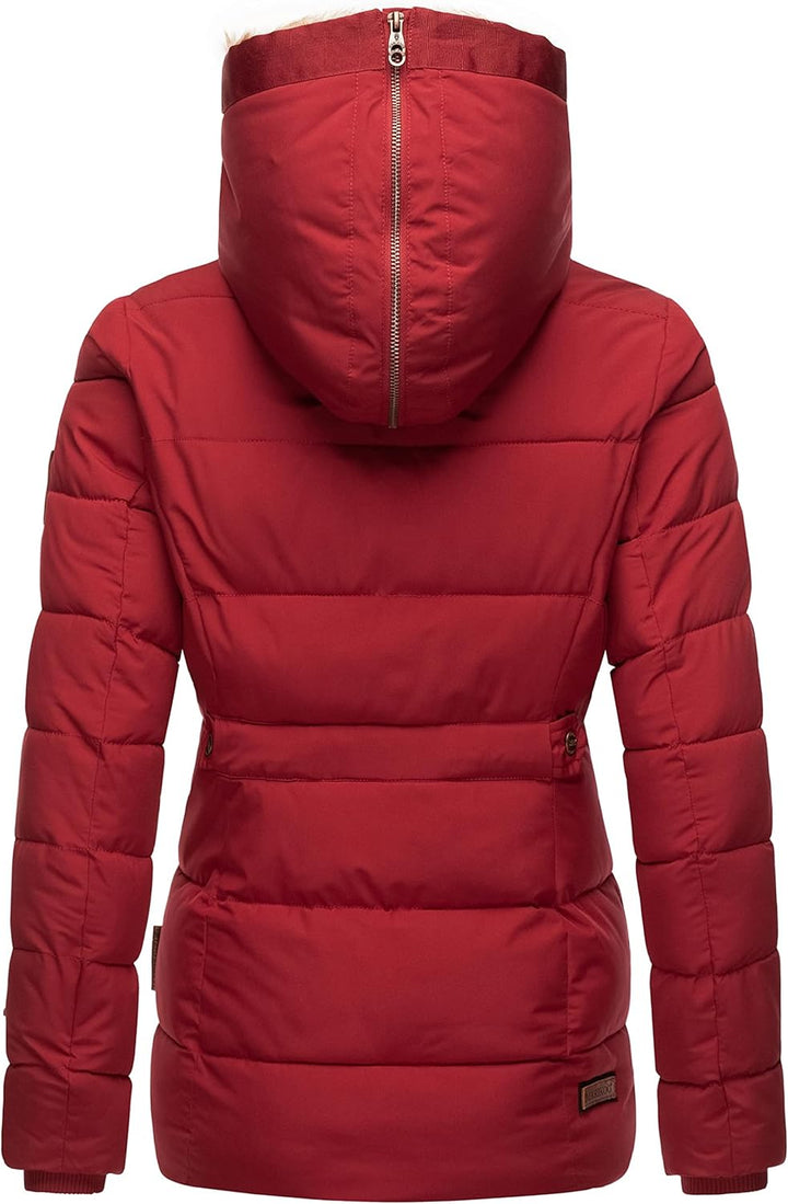 MARIKOO Damen Winterjacke warme Steppjacke mit Kunstfell Innenfutter Nekoo XS-3XL S Dark Red, S Dark