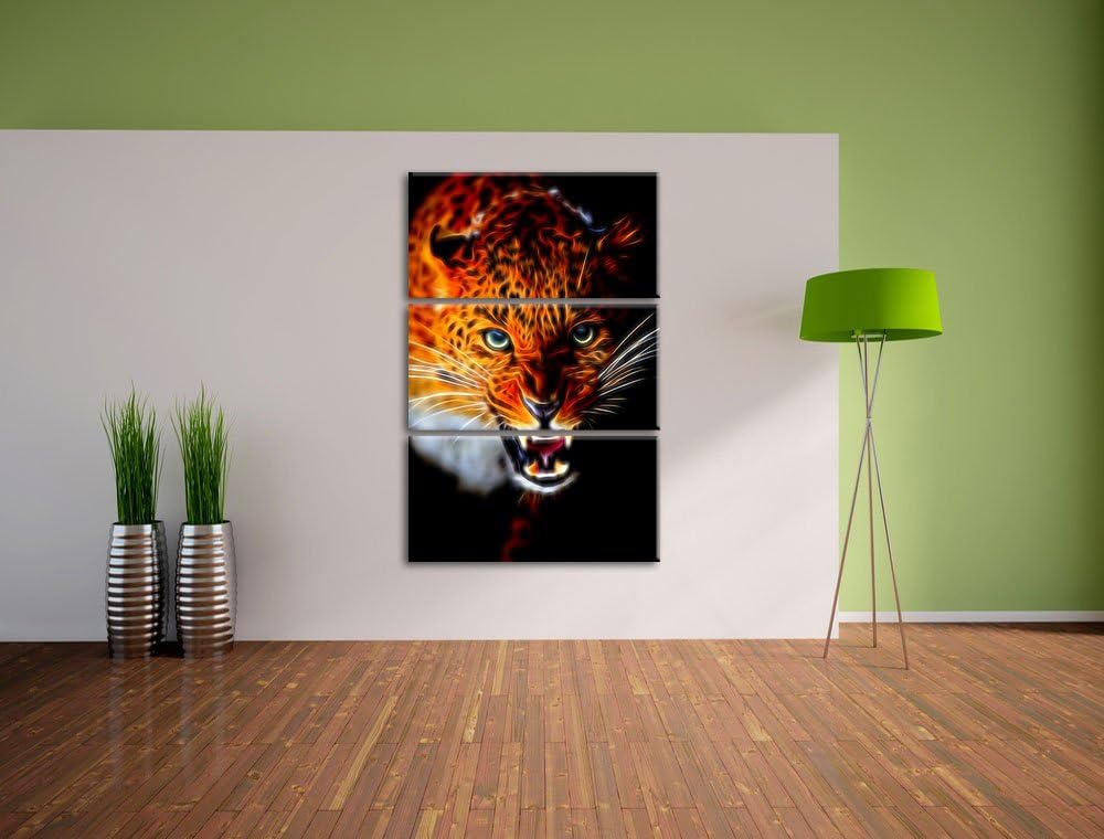 Dark Fauchender Leopard Spezial 3-Teiler Leinwandbild 120x80 Bild auf Leinwand, XXL riesige Bilder f