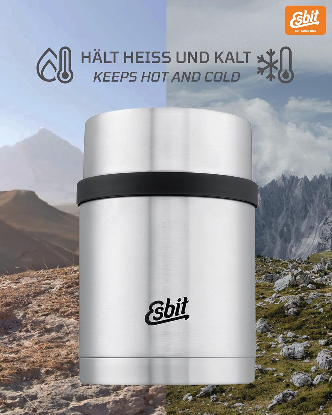 Esbit Thermobehälter Sculptor für Essen - Warmhaltebehälter 750 ml in Edelstahl - aus Edelstahl für