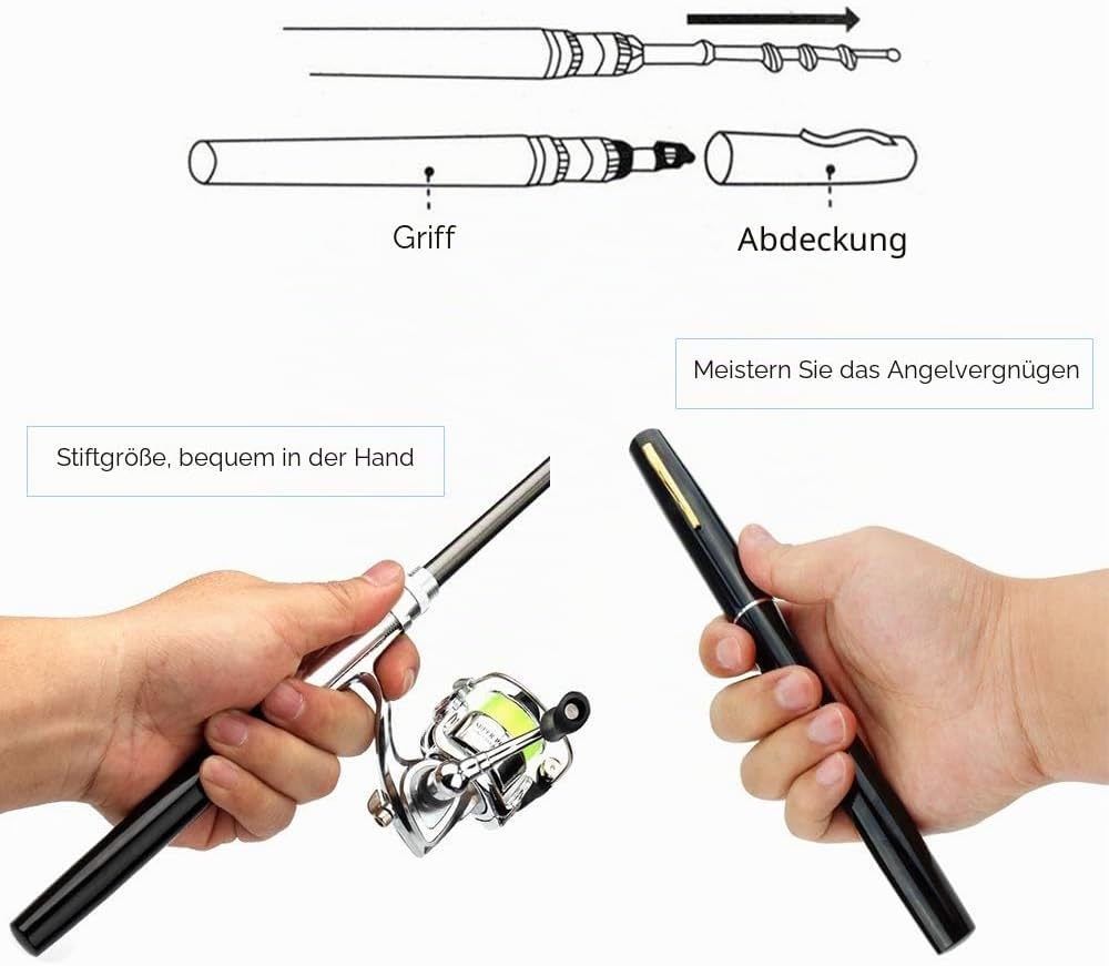 Lixada Mini Angelausrüstung mit Rolle, 1M/1.4M/1.6M faltbarer Angelrute Combo - Taschenstift-Kit in