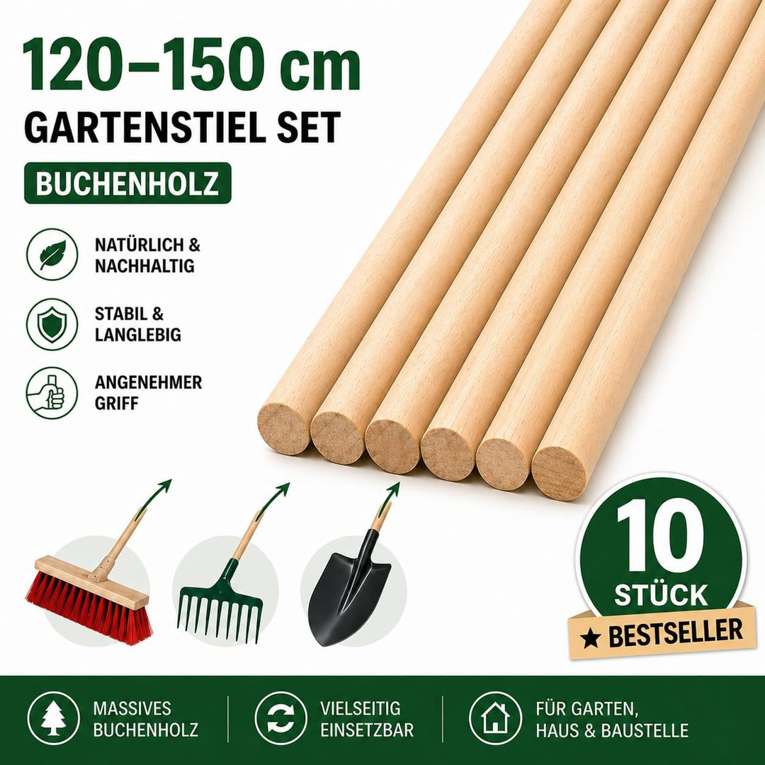 All4All Schaufelstiel 130cm, Holzgrif, Spatenstiel,Ersatz Spaten,Holz Stiel aus Buche,Ersatzstiel,Ga