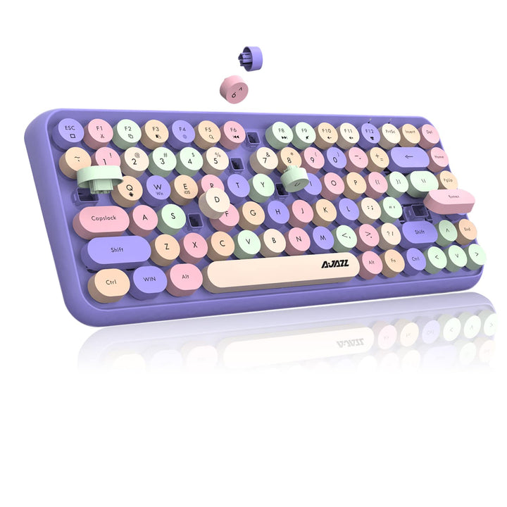 FELiCON 308i Kabellose Retro Tastatur, Bluetooth Silent Cute Computer Tastatur mit Runder Punk Taste