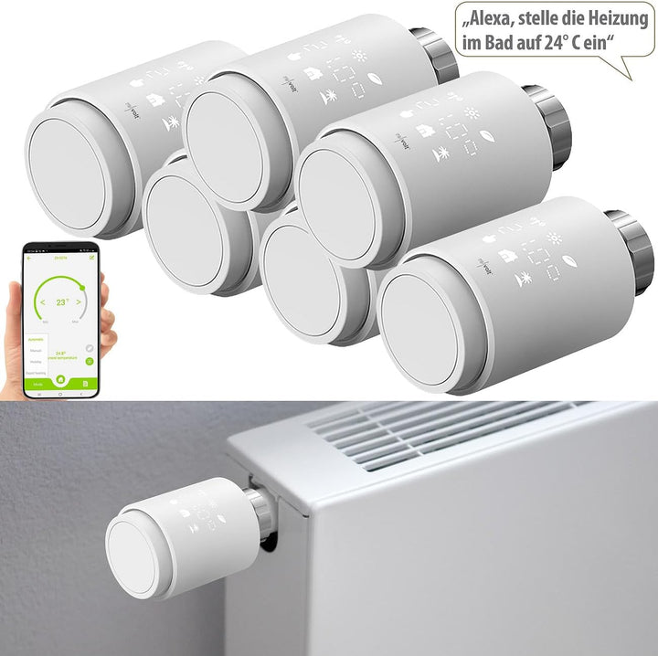 revolt Thermostat-Köpfe: 6er-Set programmierbare WLAN-Heizkörperthermostate, App, Sprachbefehl (Heiz