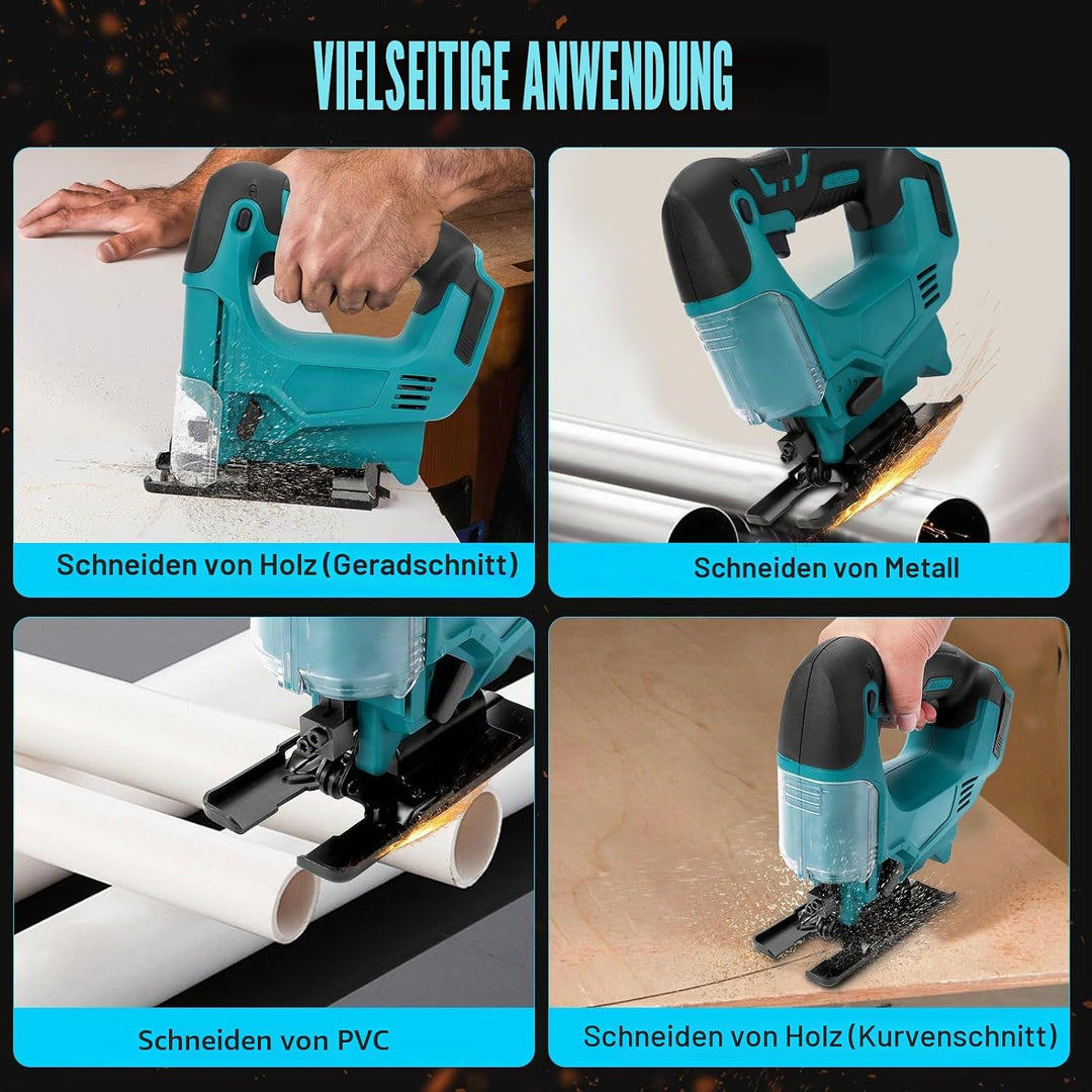Akku Stichsäge für Makita 18V Lithium-Akku, Elektro-Stichsäge mit 10 Stichsägeblatt,Variable Geschwi