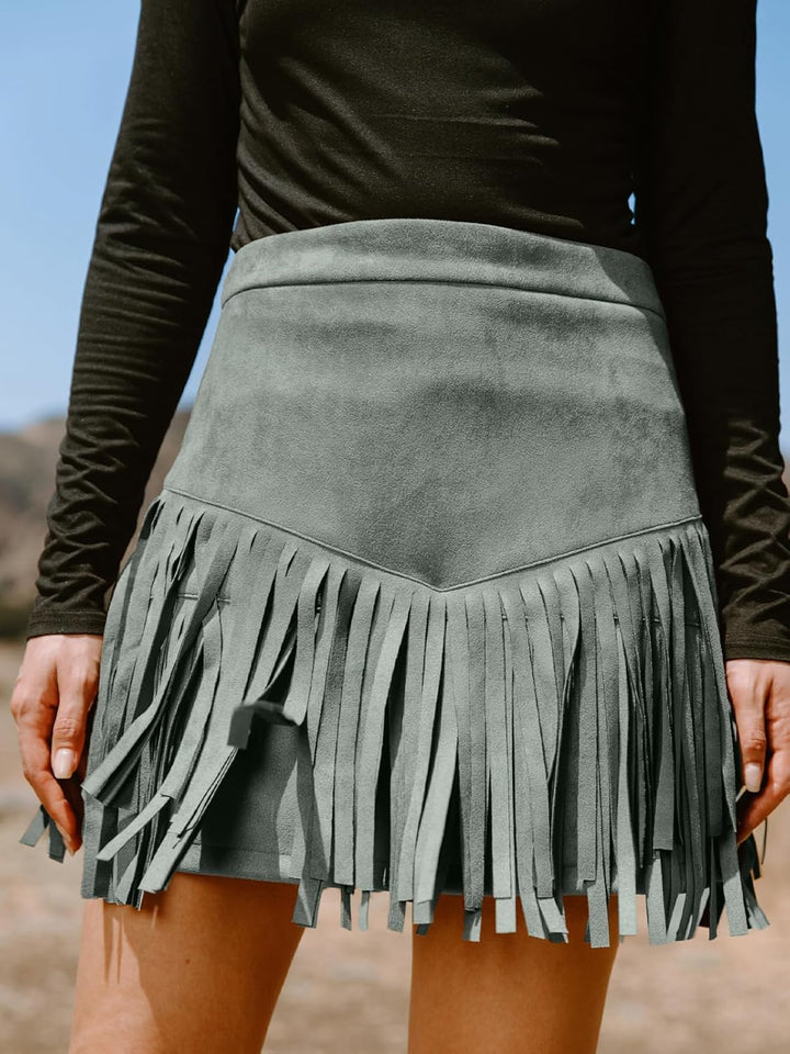 CUPSHE Damen Rock Herbst Winter Fransen Wildleder Rock, High Waist Western Outfit Minirock Mini Skir