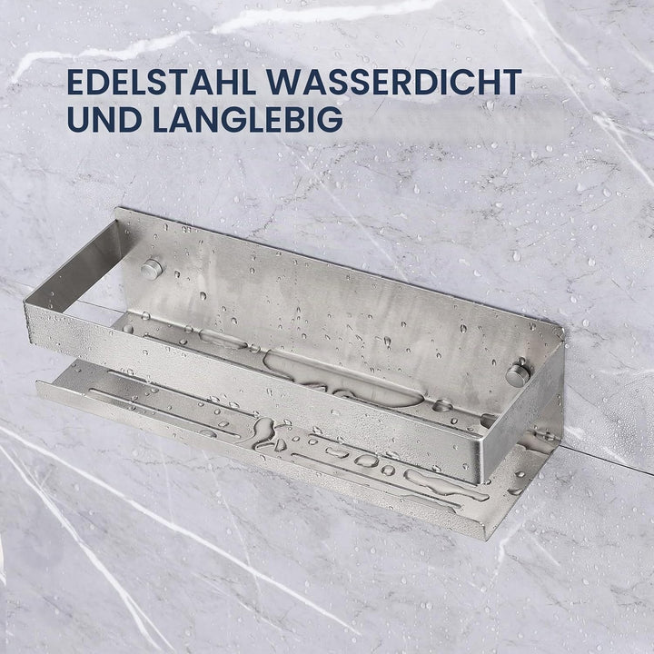 Duschablage Ohne Bohren Duschregal Wand Edelstahl Badregal mit 2 Haken Duschkorb Selbstklebende Bad