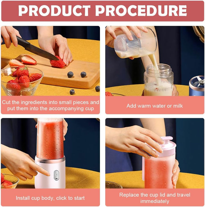 Tragbarer Mixer, 400ML Portable Blender mit Ersatzbecher, USB Wiederaufladbar Mixer Smoothie Maker t
