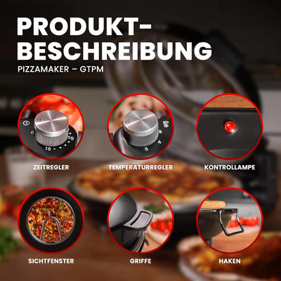 Pizzaofen Pizzamaker Elektrisch mit Pizza-Stein, Leistung 1200 WATT, bis zu 400°C, Steinofen Pizzama