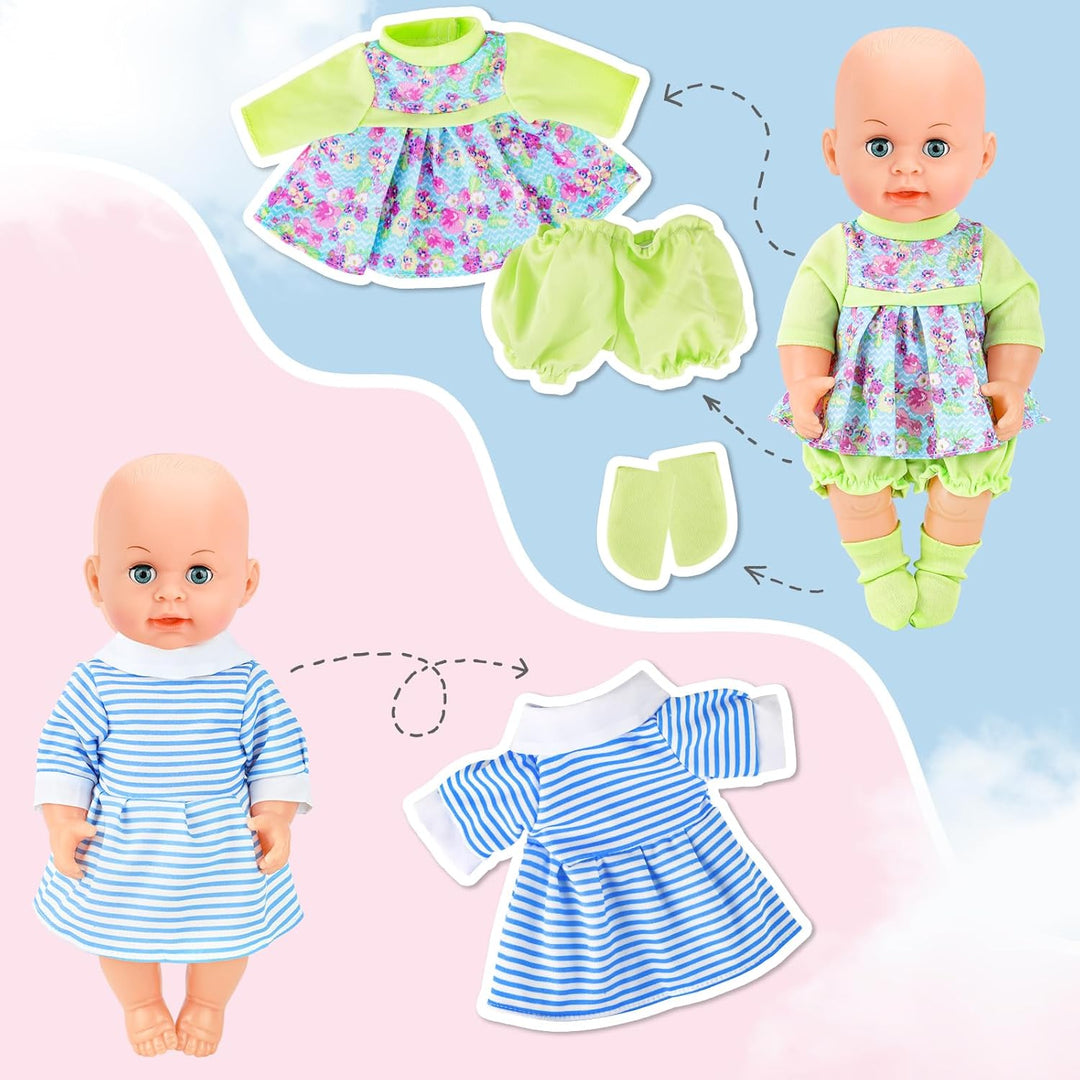 deAO Puppenkleider, Puppenkleidung 30 cm 35 cm Set mit 2 Puppen Höschen, 6 Blümchenmuster Shirt mit