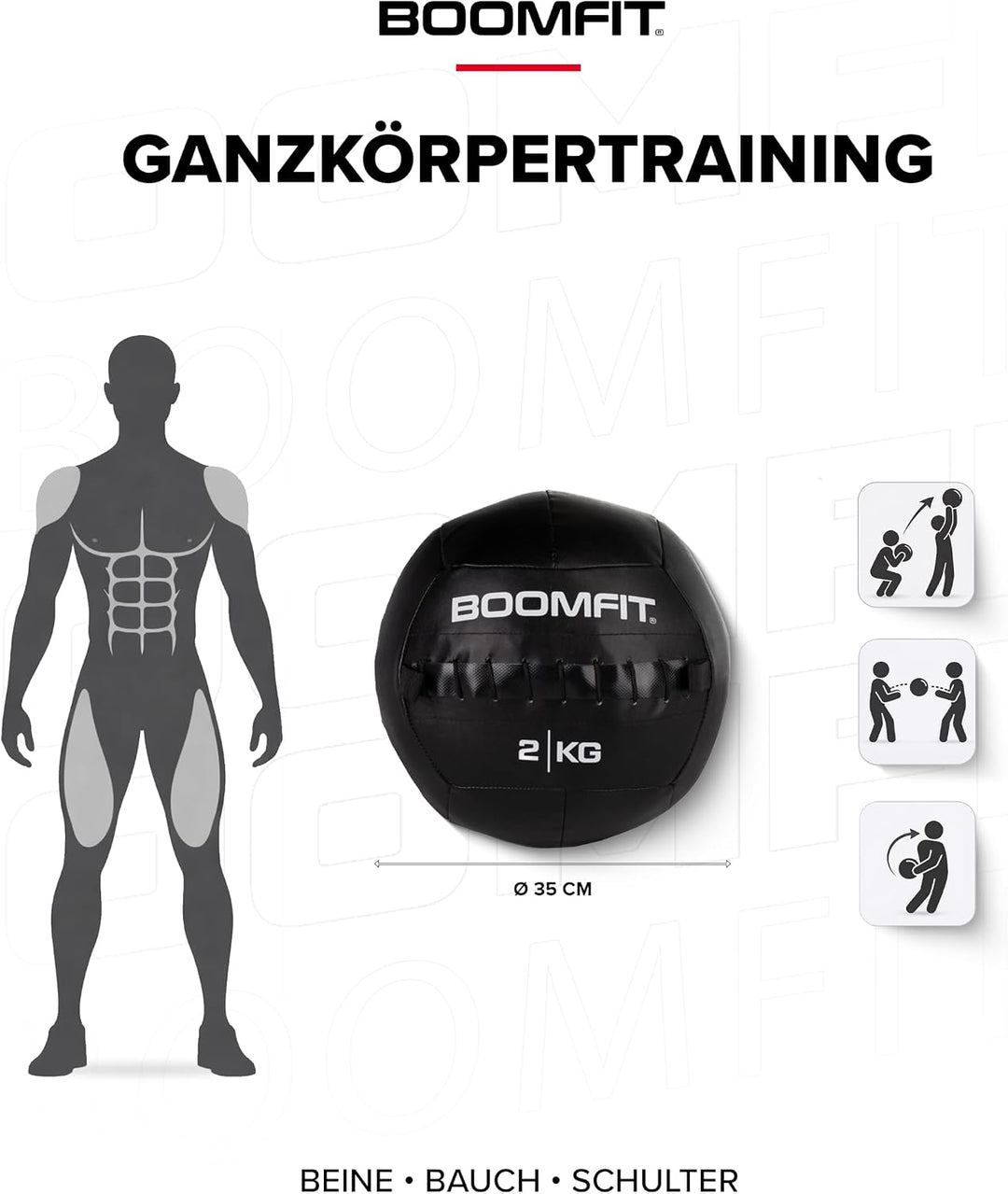 BOOMFIT Unisex-Erwachsene Wall Ball 2Kg Wandball, Black, One Size