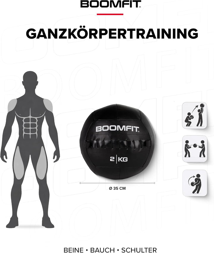 BOOMFIT Unisex-Erwachsene Wall Ball 2Kg Wandball, Black, One Size
