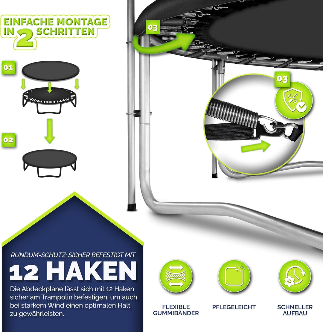 KIDUKU® Trampolin Abdeckung 244-427 cm | Outdoor Regenabdeckung Winterfest | Wetterschutzplane wette