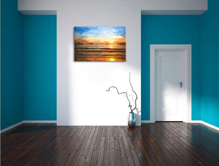Pixxprint Malibu Beach - Sunrise Water Sand als Leinwandbild/Grösse: 100x70 cm/Wandbild/Kunstdruck/f