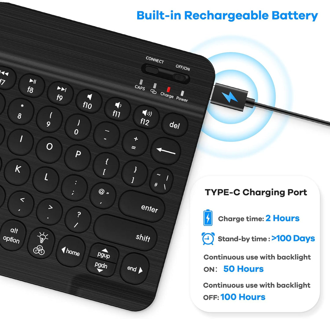 HUOBAO Kabellose Bluetooth-Tastatur, Multi-Geräte-Tastatur mit Hintergrundbeleuchtung für iPad, iPho