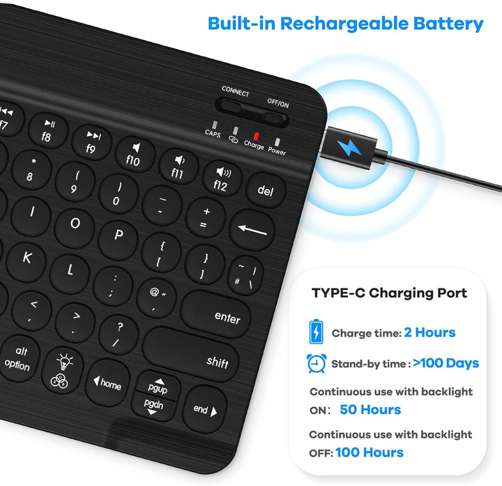 HUOBAO Kabellose Bluetooth-Tastatur, Multi-Geräte-Tastatur mit Hintergrundbeleuchtung für iPad, iPho