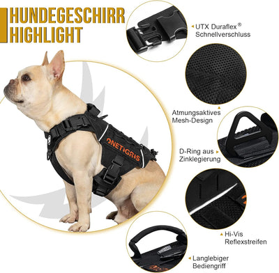 OneTigris X Commander Taktisches Hundegeschirr, Air Mesh Brustgeschirr Hund mit 1 Komfortgriff und 2