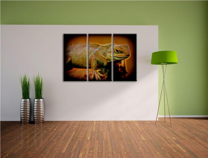 Dark kleine grüne Eidechse NewArt 3-Teiler Leinwandbild 120x80 Bild auf Leinwand, XXL riesige Bilder