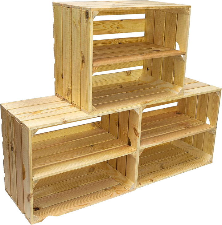 3er Set Massive Obstkiste Apfelkiste Weinkiste aus dem Alten Land +++ 49 x 42 x 31 cm (Natur MIT Ein