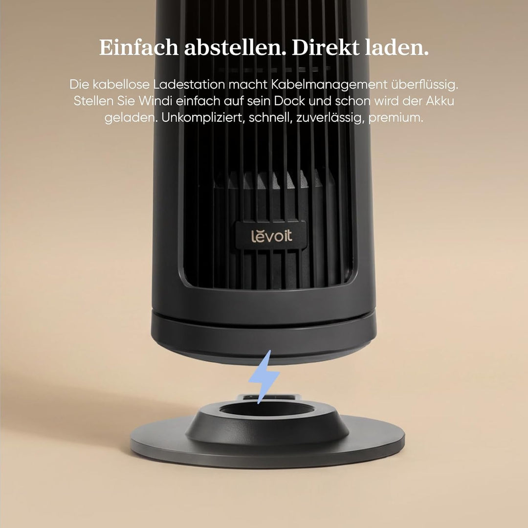 ‎Levoit Kompakt Turmventilator Akku DC Motor Indoor/Outdoor – alle Stufen leiser Ventilator, ab 20dB
