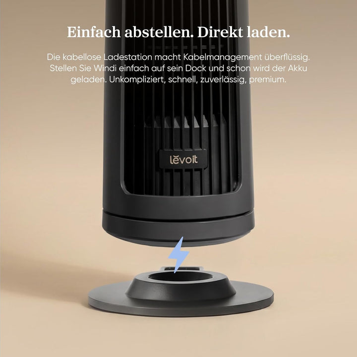‎Levoit Kompakt Turmventilator Akku DC Motor Indoor/Outdoor – alle Stufen leiser Ventilator, ab 20dB