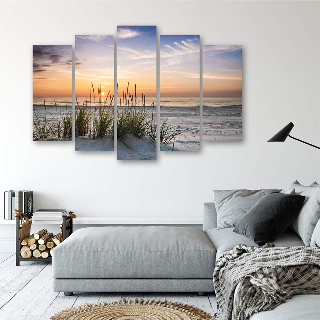 Feeby Bilder 5 Teile XXL Landschaft Grass Strand Typ A 300x140 cm Wohnzimmer Schlafzimmer Büro Flur