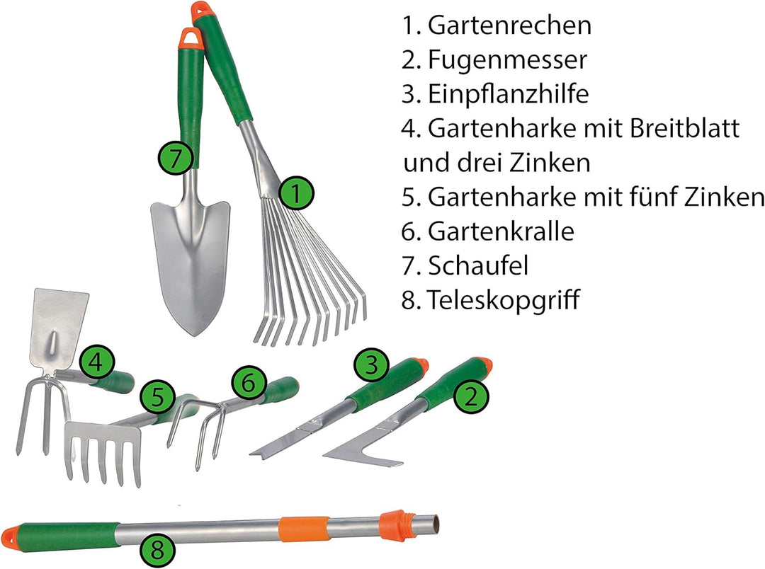 Bambelaa! Gartengeräte Gartenwerkzeug Set 8 TLG Blumenkelle Kleingeräte Gartenset Werkzeug Schaufel