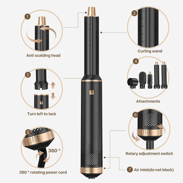 Hairstyler 5 in 1 Sendowtek, Multi Airbrush Haarstyler 1000W Airstyler Haarstyling Geräte 3 Temp Aut