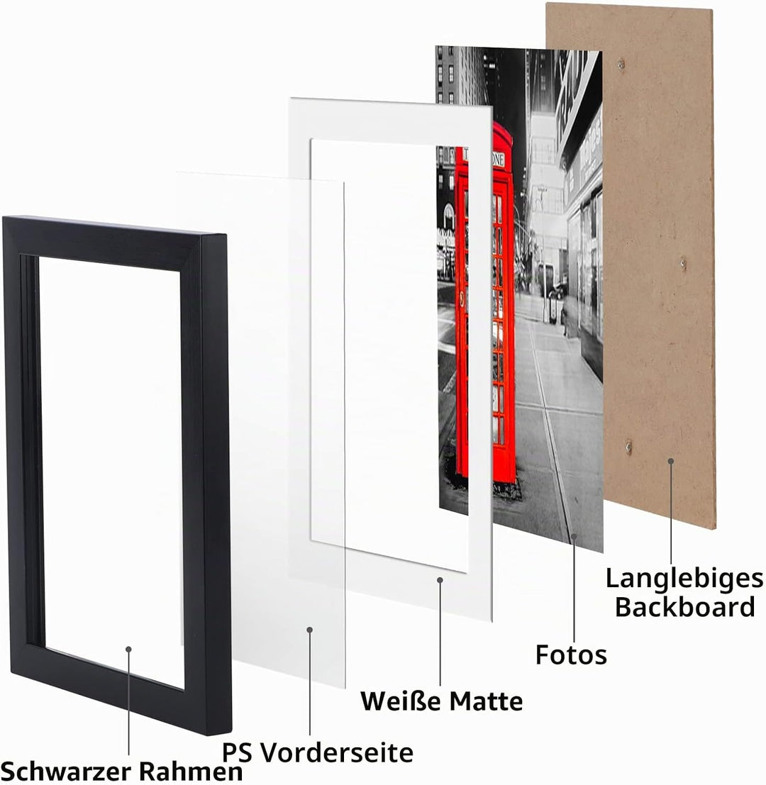 EYMPEU Bilderrahmen 10x15 CM 6er-Set, geeignet für 10x15 Bilder mit Passepartout oder 13x18 ohne Pas
