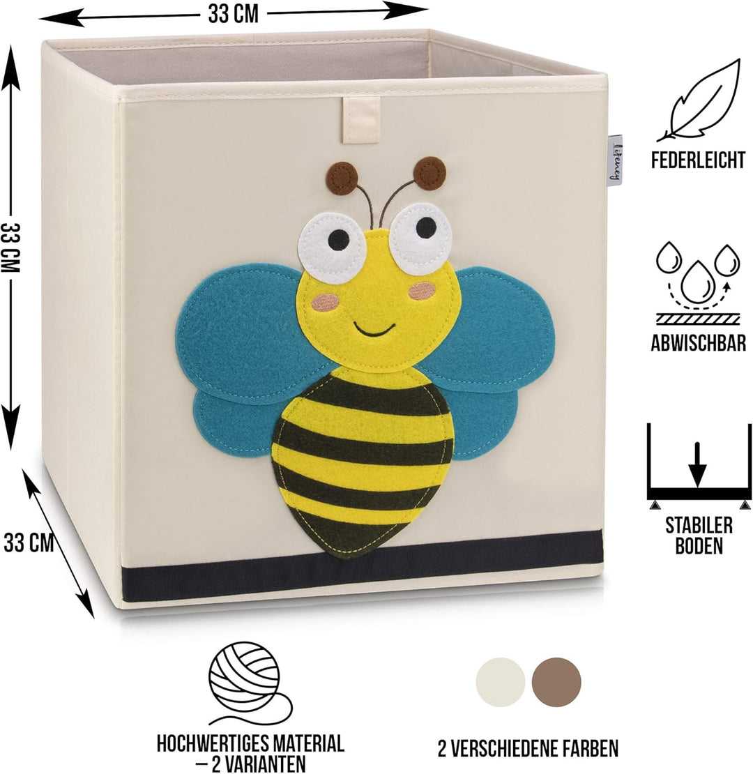 Aufbewahrungsbox Kinder mit Biene Motiv I Spielzeugbox mit Tiermotiv passend für Würfelregale I Ordn