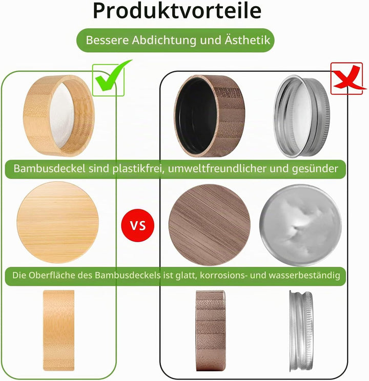 Withosent 12er Set Gewürzgläser Eckig mit Schraubkappe, 120ml Gewürzdosen mit Bambusdeckel, Gewürzst