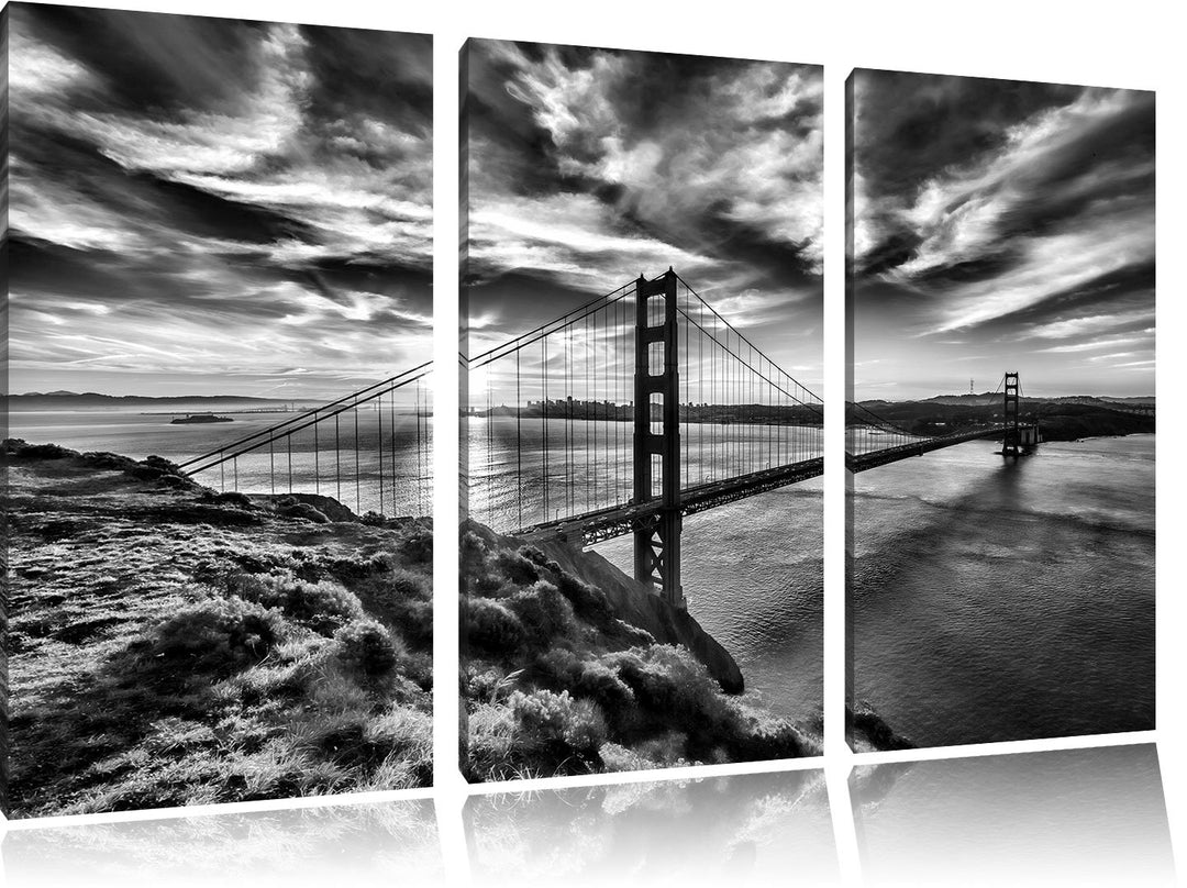 Pixxprint Golden Gate Bridge als Leinwandbild/Grösse: 3 Teilig (120x80) cm/Wandbild/Kunstdruck/ferti