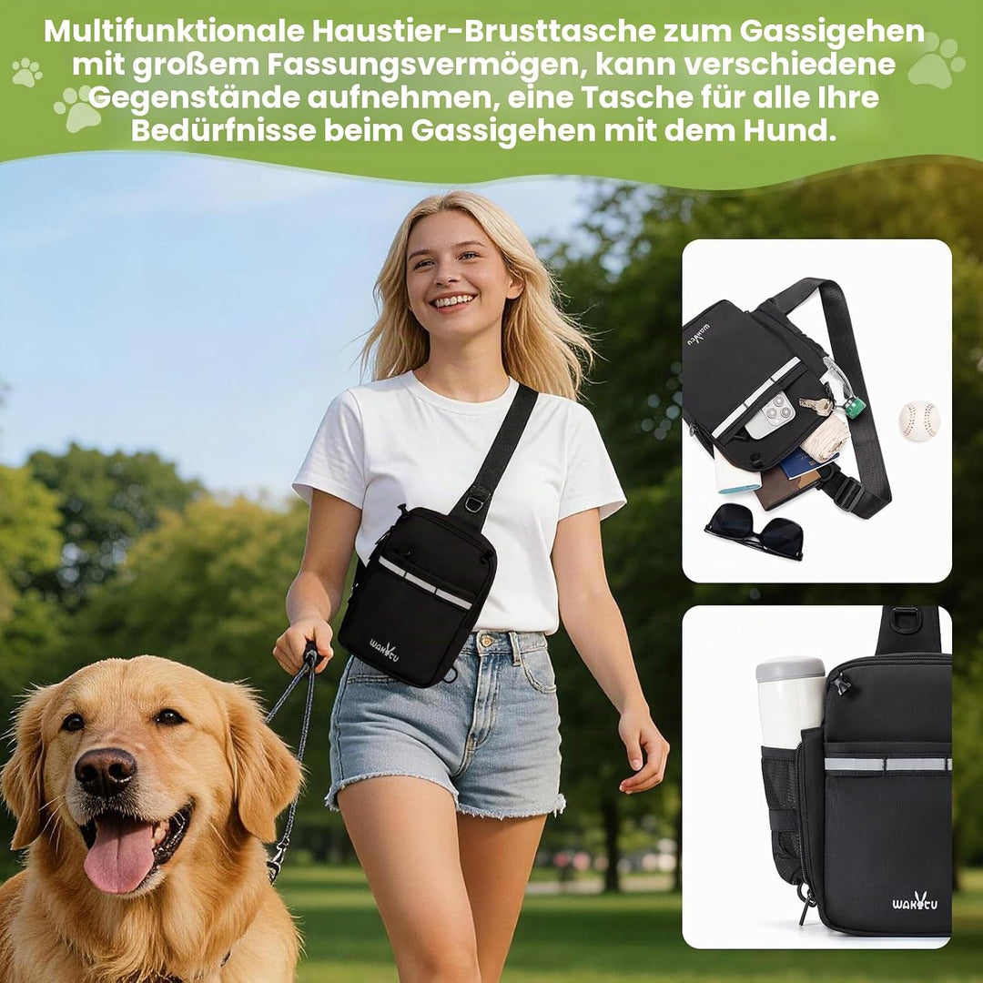 wakytu 2-in-1 Futterbeutel Hunde - Leckerlibeutel für Hunde, abgetrennte Fächer, grossvolumig, wasse