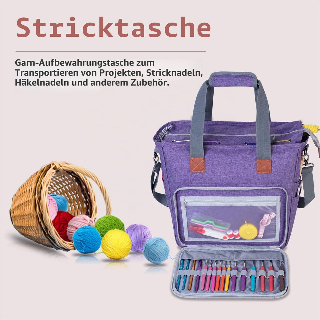 Luxja Stricktasche mit Schultergurt, Garn Tasche, Handarbeitstasche Aufbewahrung für Wolle, Projekte