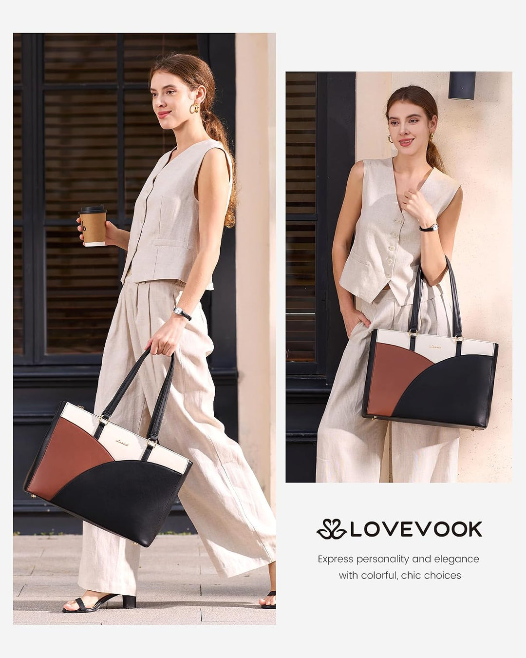 LOVEVOOK Laptoptasche Damen, Handtasche Gross Arbeitstasche Aktentasche | Wasserdicht PU Leder, Eleg