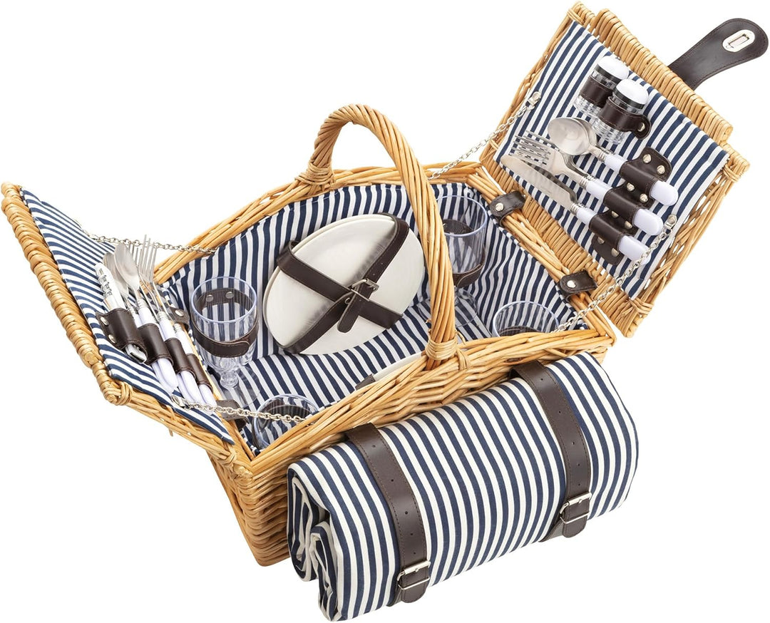 Picknickkorb mit Decke für 4 Personen Dutch Mountains - 24 Teilig Besteck mit Weingläser - Komplette