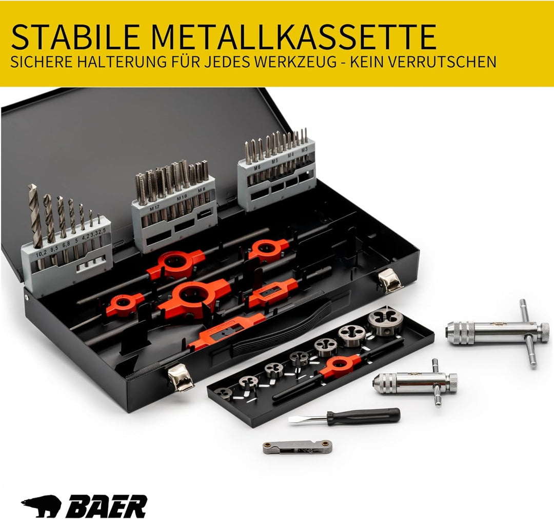 BAER SET HSS Handgewindebohrer | Schneideisen | Werkzeuge : M 3-12 - Gewindeschneider-Set | Gewindes